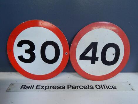 A metalised Rail Express Parcels Office sign