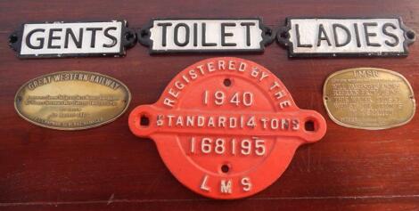 A cast iron LMS Standard 14 tons 1940 plaque