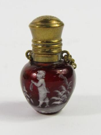 A Mary Gregory type red glass miniature scent bottle