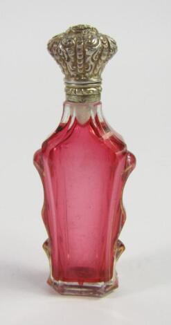 A late 19thC French faceted pink glass scent bottle