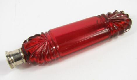 A Victorian cranberry glass scent bottle