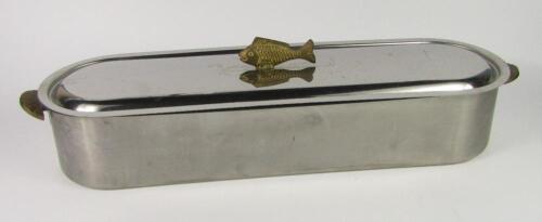 An aluminium and brass fish kettle