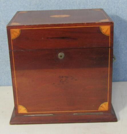 An Edwardian mahogany and inlaid tantalus box