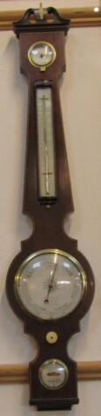 A 19thC mahogany box wood and ebony strung wheel barometer