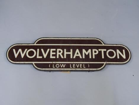 A Wolverhampton cast iron and brown enamel station name plate