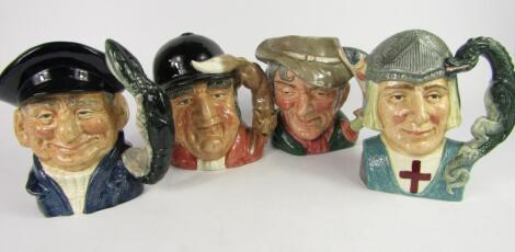 Four large Royal Doulton pottery character jugs