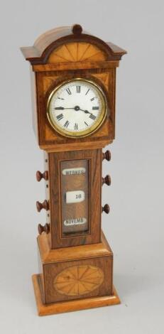 A late Victorian/Edwardian rosewood and marquetry miniature longcase clock