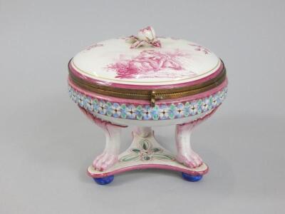 A 19thC French Faience box and cover