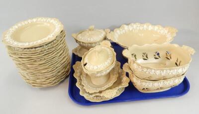 An extensive 19thC drab or cane ware part dessert service