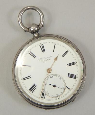 A Victorian J W Benson key wind silver pocket watch