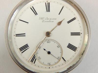 A Victorian J W Benson key wind silver pocket watch - 2