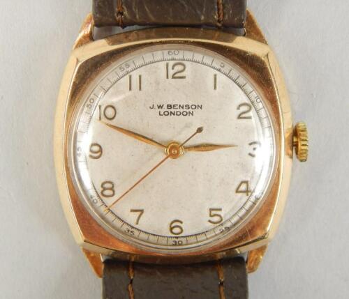 A 1950's J.W. Benson 9ct gold wristwatch