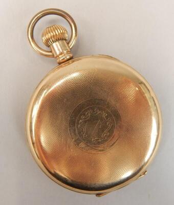 A mid 20thC gold plated Record open face top wind pocket watch - 3