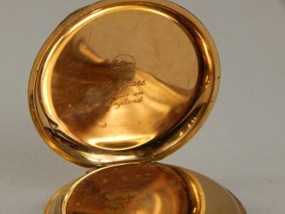 A mid 20thC gold plated Record open face top wind pocket watch - 4