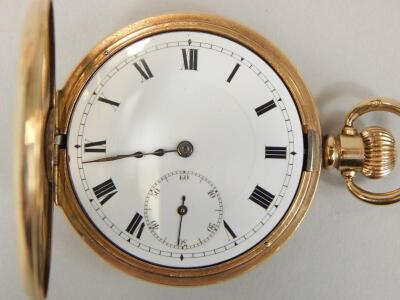 A mid 20thC Moon brand half hunter gold plated pocket watch - 2