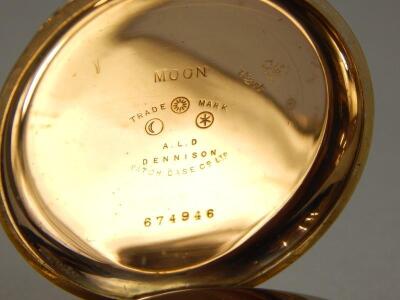 A mid 20thC Moon brand half hunter gold plated pocket watch - 3