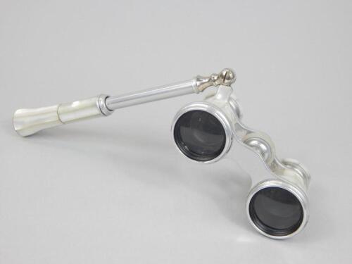 A pair of Continental silver plated and mother of pearl opera glasses