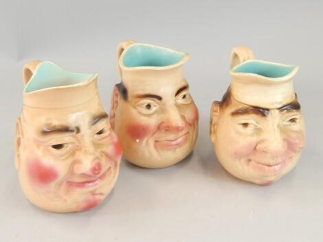 Three Majolica character jugs