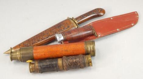 Various collectables, to include a nautical type four draw telescope, with woven leather handle, and a knife with blade stamped William Rogers Sheffield. (4)