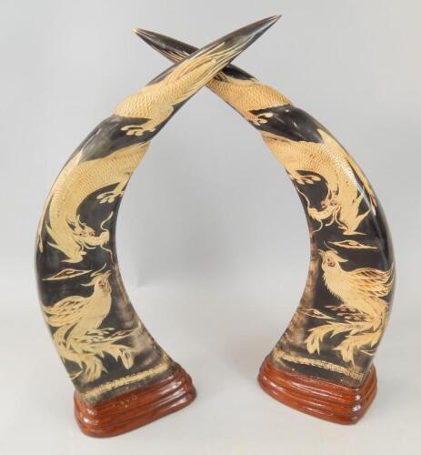 A pair of Eastern carved horns