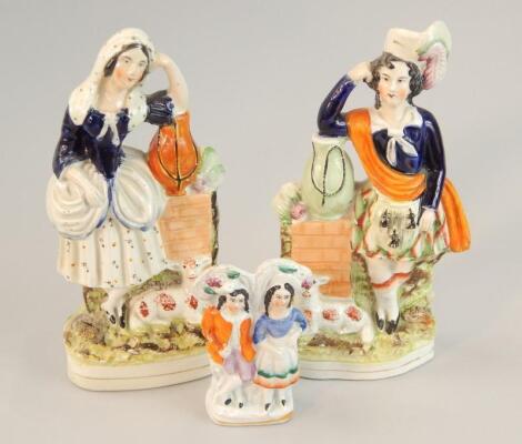 A pair of 19thC Staffordshire flatback figures of Scot's ladies