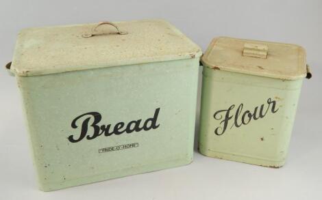 Two vintage green enamel kitchen vessels