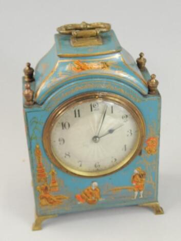 An early 20thC blue Japanned mantel clock