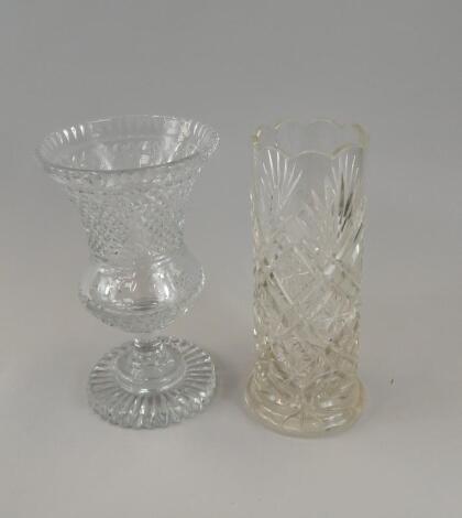 A cut glass urn shaped vase