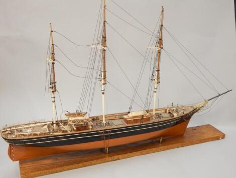 A scale model of a 19thC three masted sailing ship