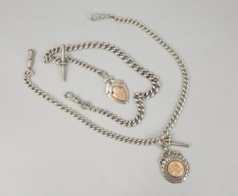 Two late 19thC/early 20thC silver watch chains