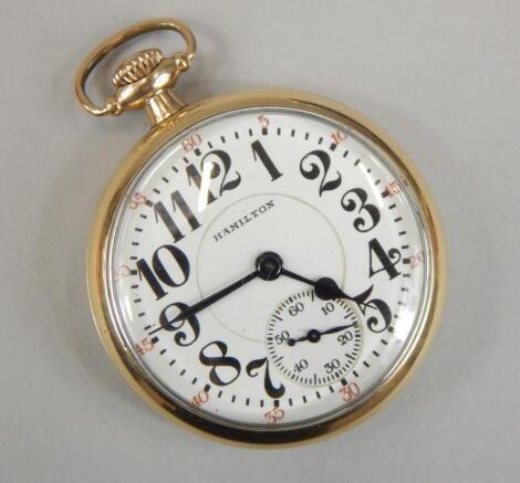 A mid 20thC Waltham gold filled top wind pocket watch