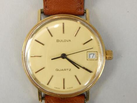 A 1980's Bulova quartz 9ct gold gentleman's wristwatch