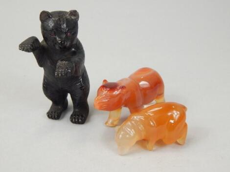 Three carved hardstone bears