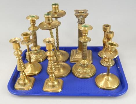 Various 19thC and other brass candlesticks