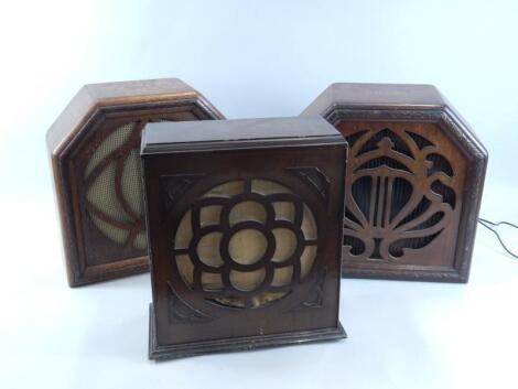 Three Art Deco style speakers