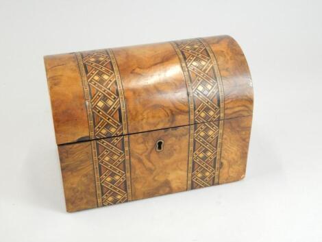 A Victorian walnut and parquetry tea caddy