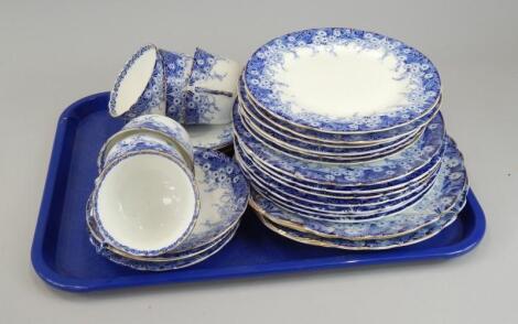 A Doulton Burslem Paris pattern blue printed part tea service