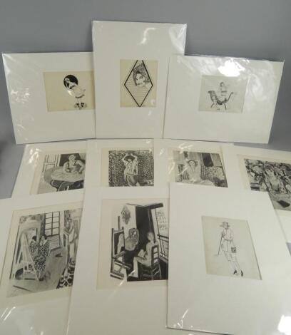 Various Art Deco period pencil sketches