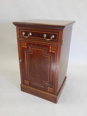 An Edwardian mahogany and marquetry pedestal cabinet