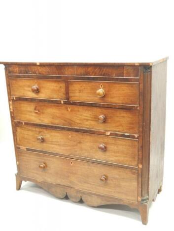 A 19thC mahogany chest of two short and three long drawers