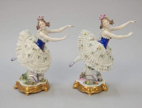 Two Dresden porcelain crinoline ladies