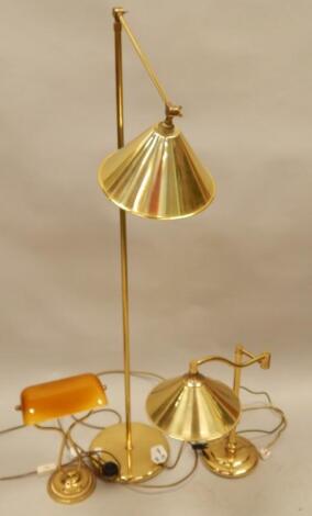 Three modern brass light fittings