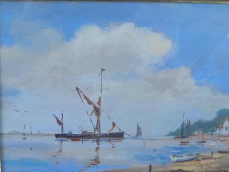 Gerald Lacoste (20thC). A Thames barge at Pinmill