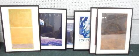 A collection of six modern framed prints