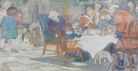 After Cecil Aldin. Figures eating Christmas lunch in a tavern