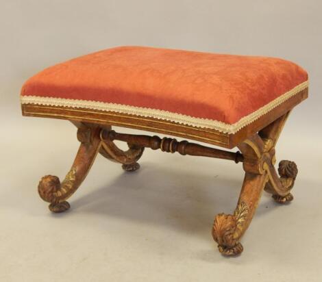 A William IV rosewood and parcel gilt stool