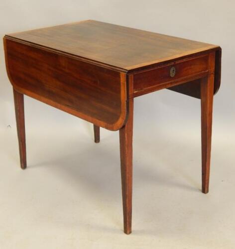 An early 19thC mahogany and satinwood cross banded Pembroke table