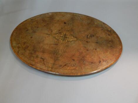 A Victorian walnut and marquetry oval breakfast table top