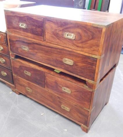 A pair of modern hardwood and brass bound military type chests