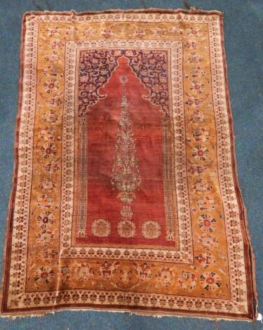 A Turkish silk prayer rug